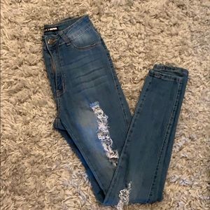 High wasted, skinny ripped jeans